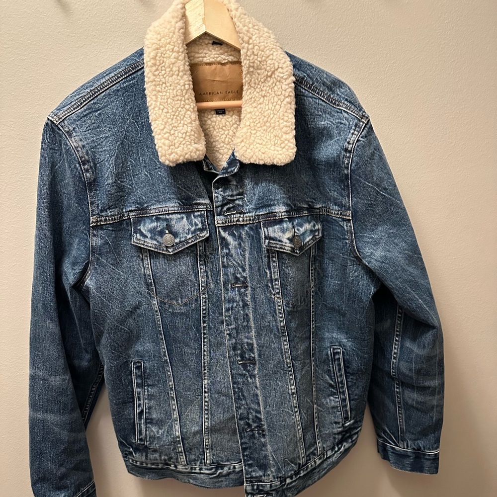 Men’s American Eagle Denim Jacket with Sherpa Collar